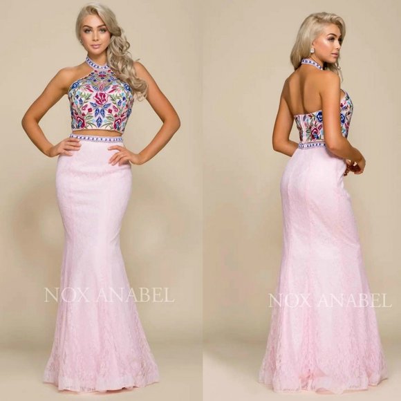 NWT Nox Anabel - 8262 Two Piece Embroidered Mermaid Formal Prom Dress - Picture 1 of 15
